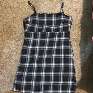 Elegant Black and White Plaid Mini Dress
